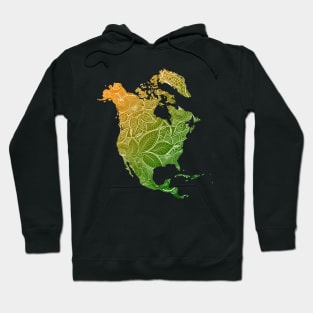 Colorful mandala art map of North America with text in green and orange Hoodie